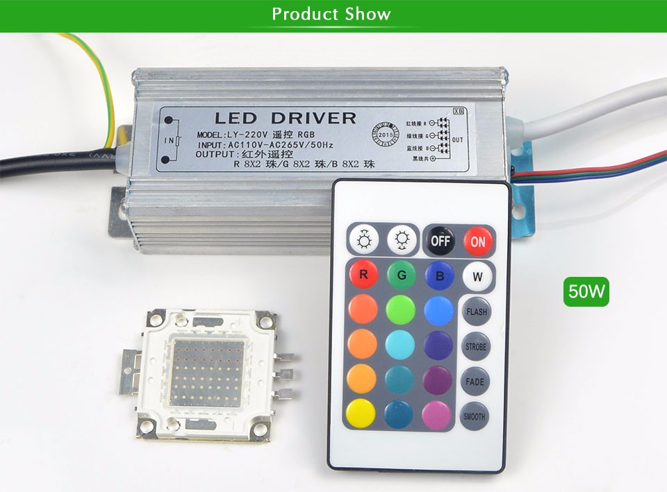 RGB Integrated cob LED Chip LED bulb 10W 20W 30W 50W RGB LED lamp Floodlight Spot light LED adapter power supply Remote control