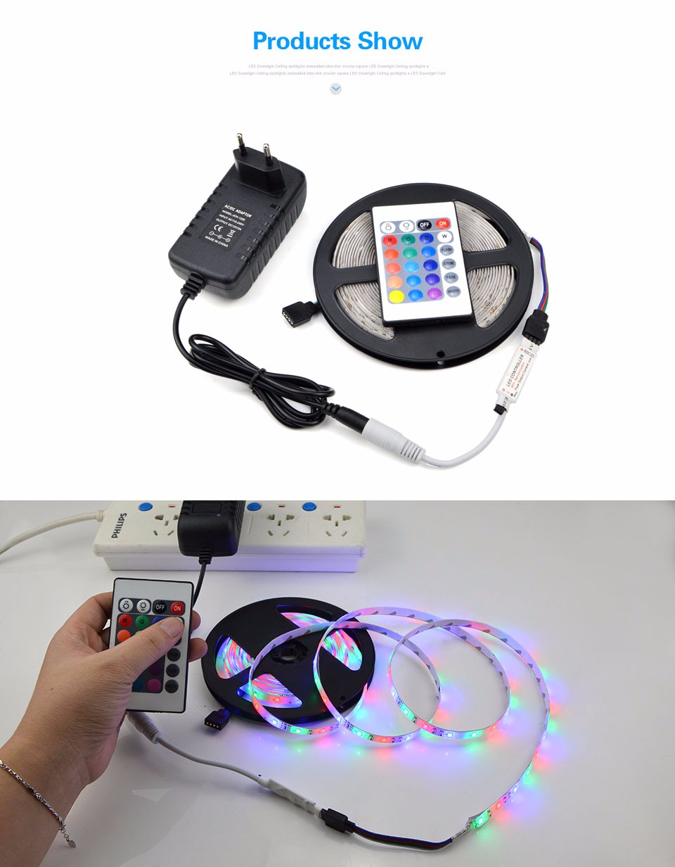 2835 3528 SMD DC 12V 5M IP65 IP20 No Waterproof RGB LED Strip light Remote control 3A Power Supply adapter home lighting