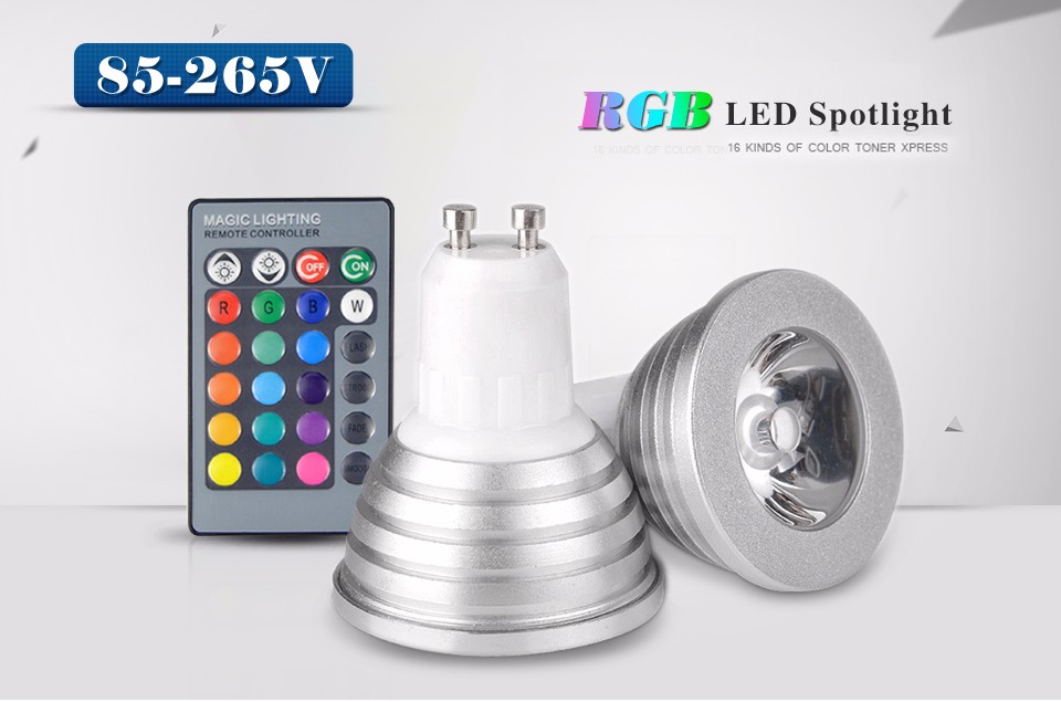 1Pcs 85 265V 110V 220V 24 Keys Remote Controller Spotlight Bulb Decorative Night light 16 Colors Dimmable GU10 RGB LED lamp