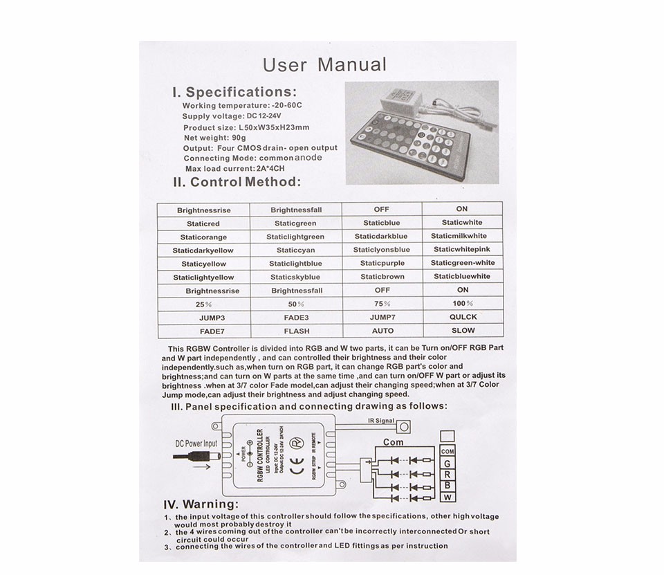 DC12V 24V LED RGBW Controller Dimmer 40 Keys Remote Control For RGBW RGBWW 5050 SMD LED Strip light