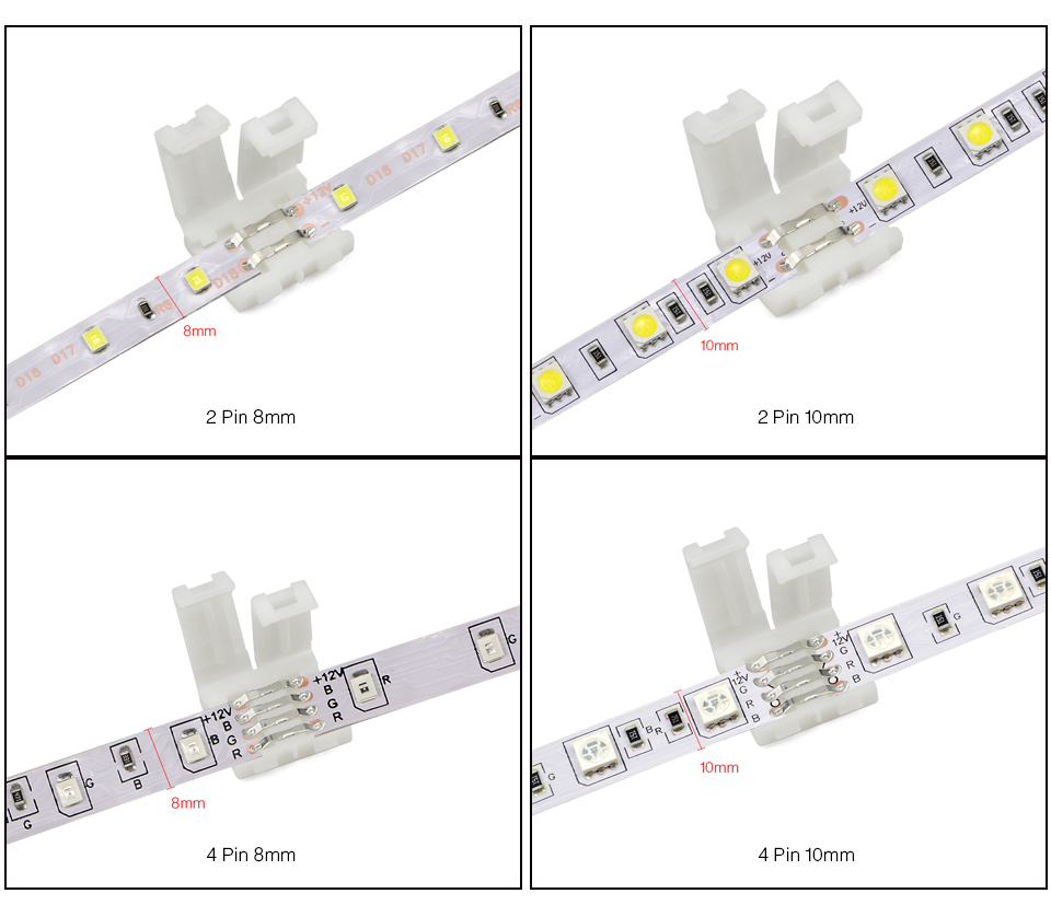 5Pcs LED Strip Connectors Free Welding Connector 2pin 8mm 2pin 10mm 4pin 8mm 4pin 10mm for 2835 3528 5050 SMD RGB ribbon tape