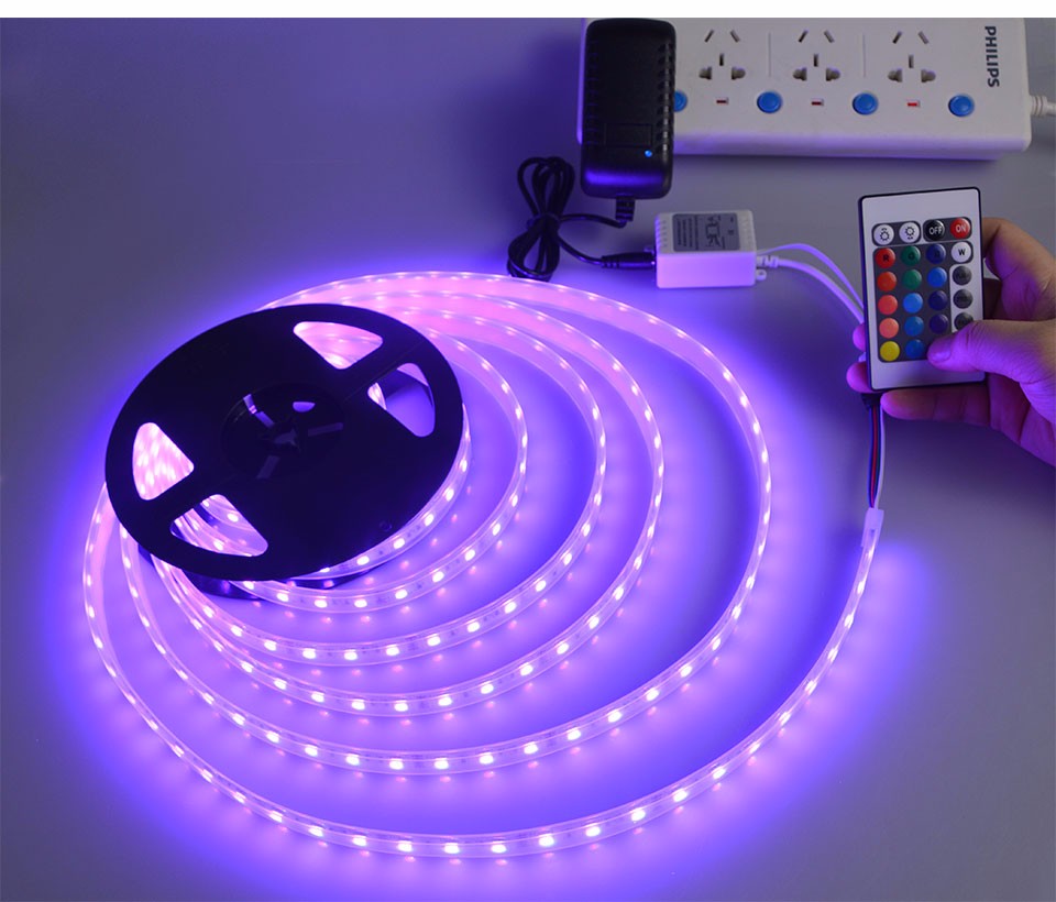 DC12V Waterproof IP67 Silicone Cannula 5050 SMD 5M LED Strip light 300LEDs 24key RGB Controller 3A Power Adapter DIY Tape