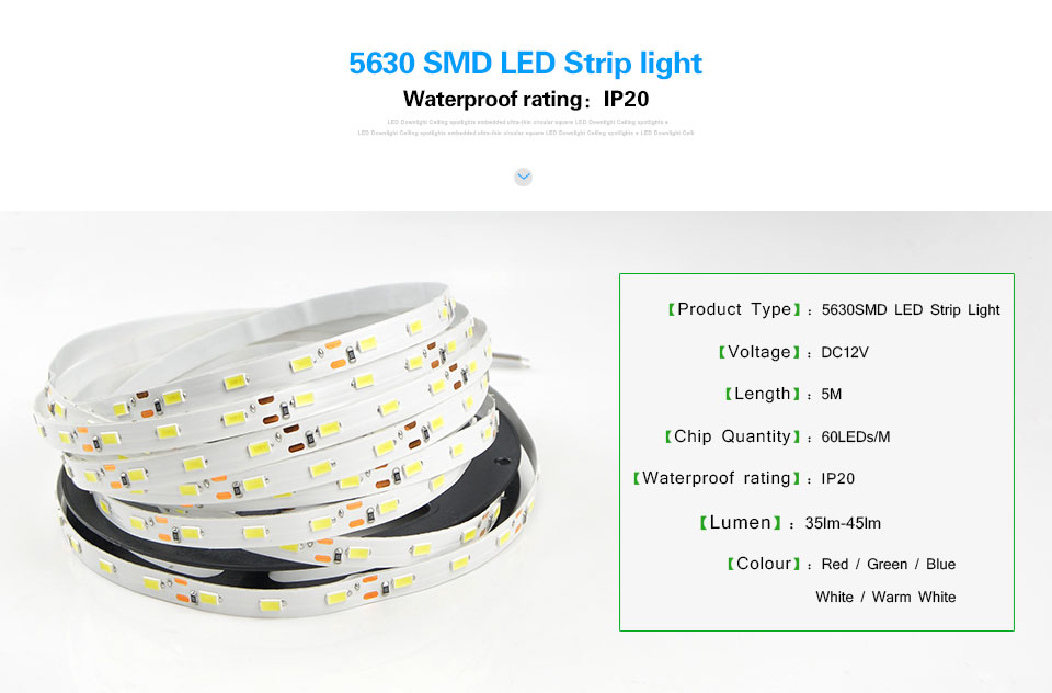 IP20 IP65 Waterproof 5m SMD 5630 LED strip light DC 12V LED light 60leds m Led Fiexble Ribbon Tape Home Decoration Lamp