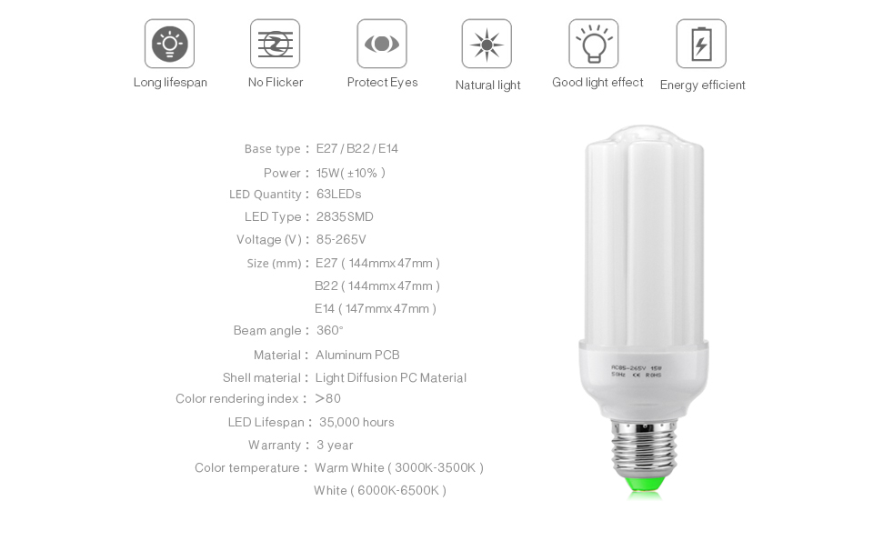 15W E27 85 265V 110V 220V LED lamp 5736 SMD 2835 SMD LED light bulb Led Spotlight Warm white Lamps Lampada Bombillas