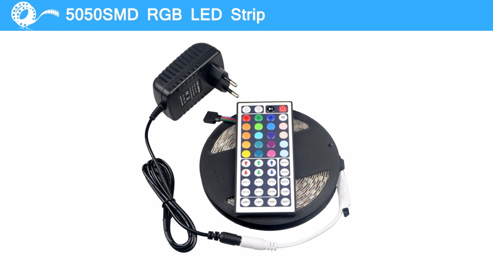 5M RGB DC12V 60LEDs M 5050 SMD LED Strip light 3A DC 12V Power Adapter 44 Keys Remote Controller tape lamp Lampada