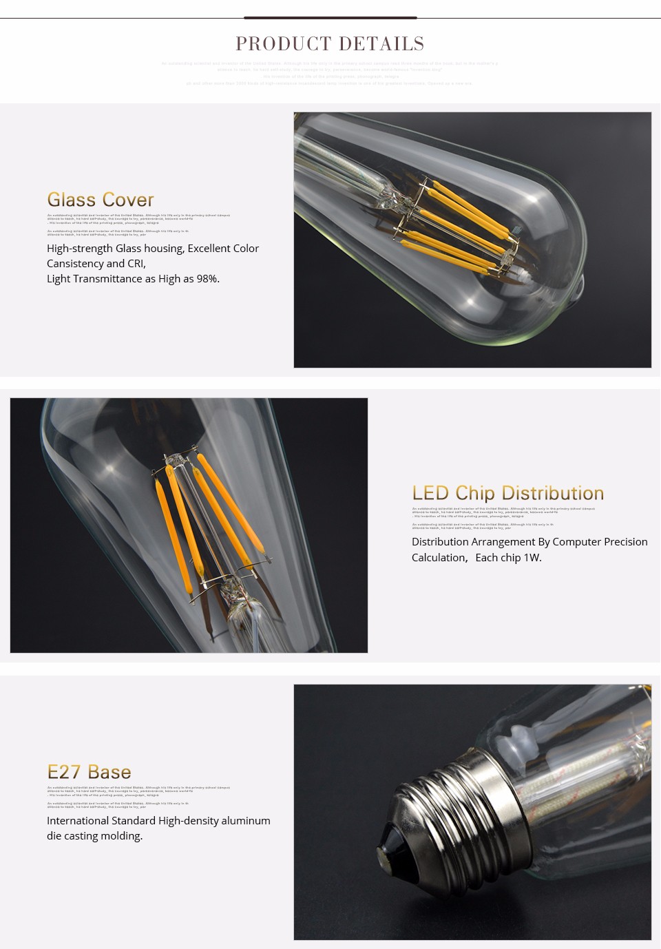 E27 COB LED Bulb light 110V 220V 85 265V 4W 6W 8W LED lamp Retro Edison Filament lamp home lighting