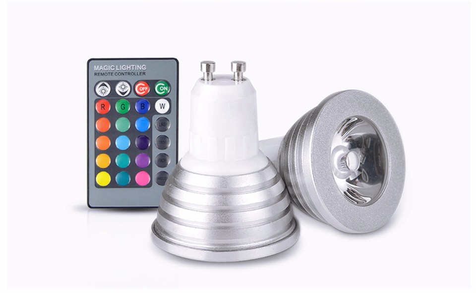 Dimmable LED Night light E27 GU10 16 ColorsRGB LED Spotlight Bulb 85V 265V For Decoration lamp 24keys Remote Controller