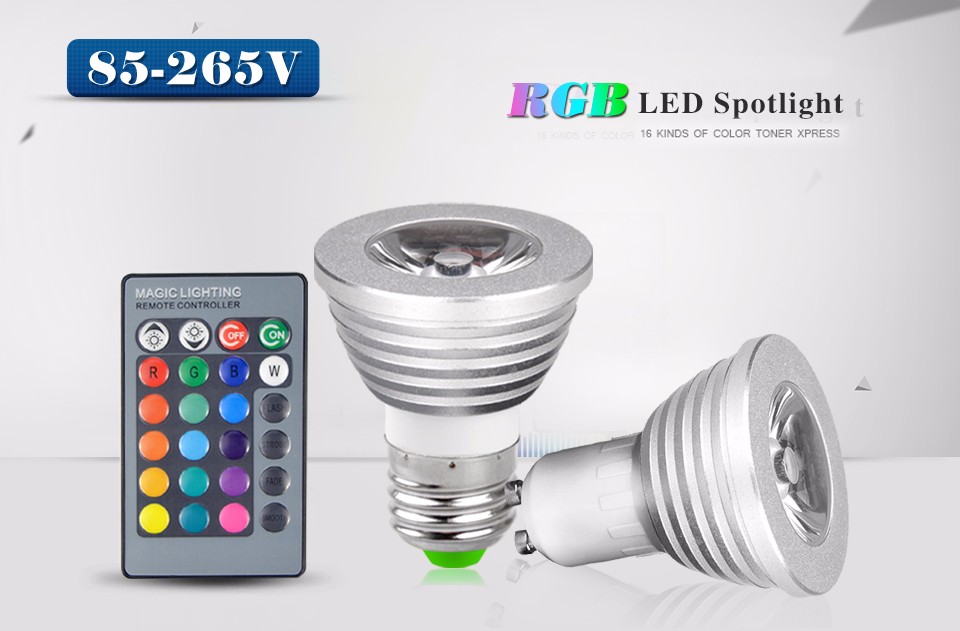 Dimmable LED Night light E27 GU10 16 ColorsRGB LED Spotlight Bulb 85V 265V For Decoration lamp 24keys Remote Controller
