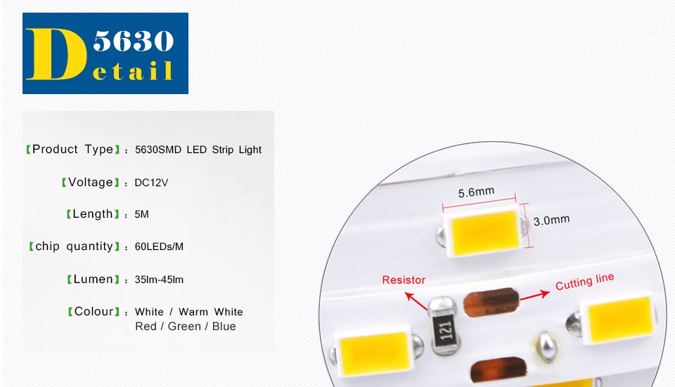 DC12V Led strip light SMD 5630 5730 5M 300led flexible strip lamp no waterproof power supply adapter EU US