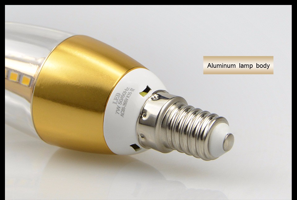 220V 110V E14 LED Candle Bulb 5W 7W LED Light Led Lamp Lampada Bombillas Lumiere SMD2835 Crystal lamp Golden Aluminum