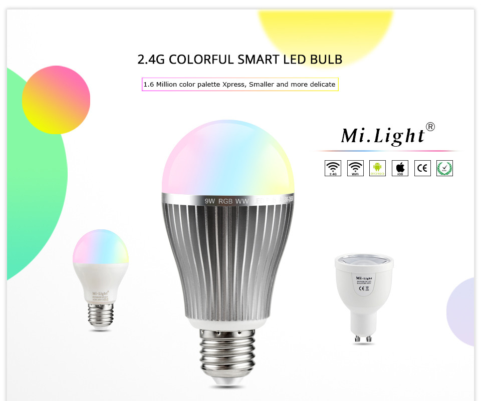 220V 110V 100 Original Mi Light Dimmable LED Bulb 2.4G WiFi Control RGBW RGBWW LED lamp Spotlight 4W 6W 9W GU10 E27 MiLight