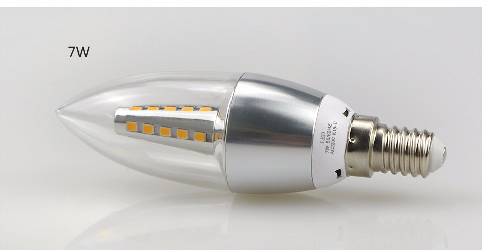 220V E14 5W 7W LED Candle light lamp High Quality LED Bulb Silver Aliminum body SMD 2835 For Indoor Crystal Chandelier