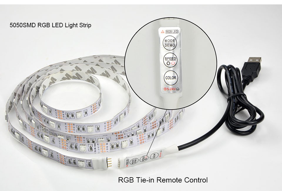 Non Waterproof USB LED Strip Light lamp DC 5V 5050 3528 SMD RGB Warm White Flexible TV Background Lighting 1M 2M 3M 4M 5M