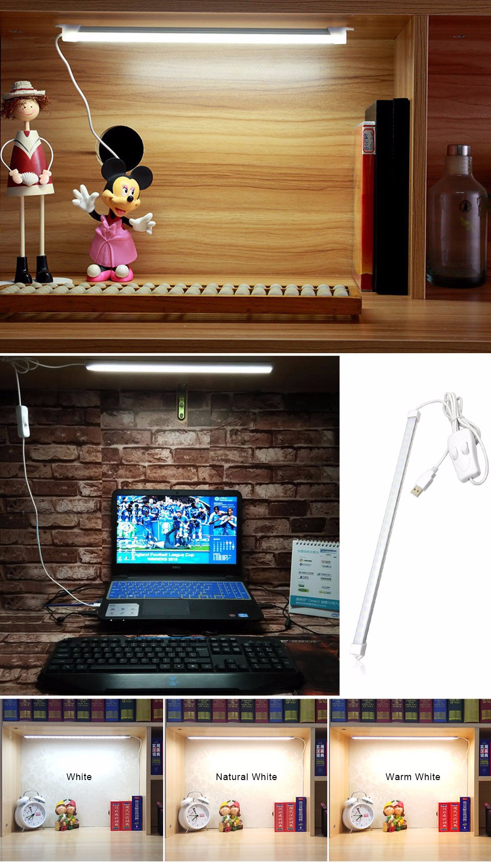 1Pcs USB LED Strip light Three Colors Changeable Rigid Bar Reading Book Desk lamp Switch ON OFF For Camping Night light