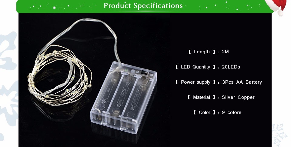 New LED strip light 2m 20leds AA Battery Powered RGB Copper Wire Holiday String lighting For Fairy Christmas Trees Party Decor