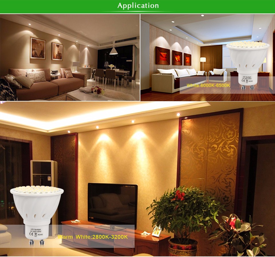 10Pcs AC220V GU10 60LEDs 2835 SMD 550 600LM LED Spotlight Bulb Engergy Class A Plastic Glass Body Light for home candle lamp