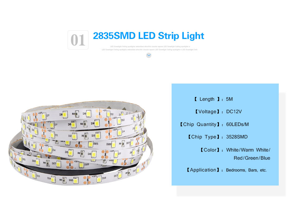 5colors 5m 300LEDs DC 12V IP20 2835 SMD LED strip Light DC female More Brighter Than 3528 3014 SMD for indoor outdoor lighting
