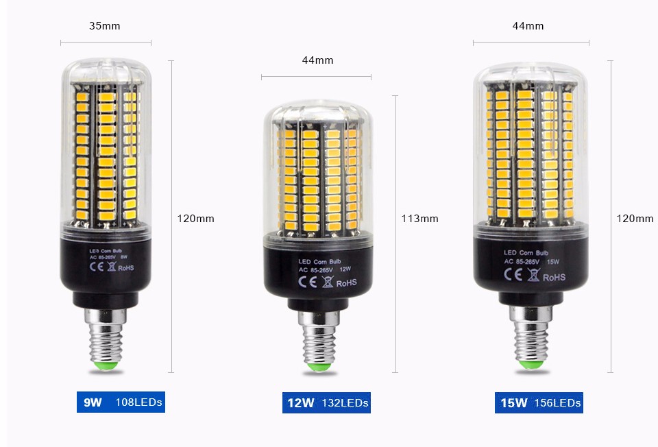 No Strobe 110V 220V spot light LED Corn Bulb lamp spotlight SMD 5736 E27 E14 3W 5W 7W 9W 12W 15W For Indoor lighting