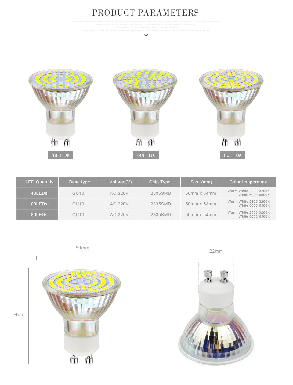 1Pcs LED Spotlight GU10 AC 220V 5W 7W 9W 2835 SMD 48leds 60leds 80leds LED Lamp Bulb Candle Bulb For Indoor Lighting