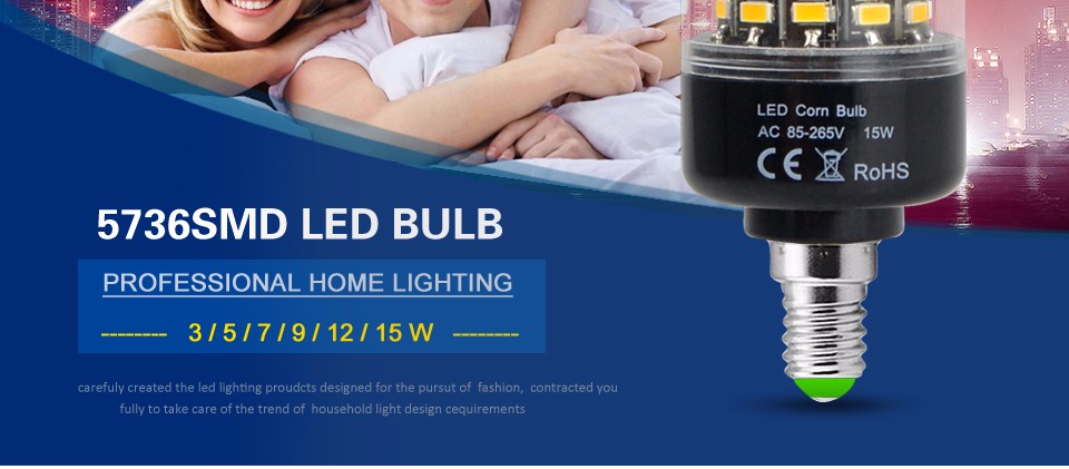 No flicker SMD 5736 AC 110V 220V 85 265V E14 led bulb lamp LED corn light 3W 5W 7W 9W 12W 15W lamparas Home Lighting