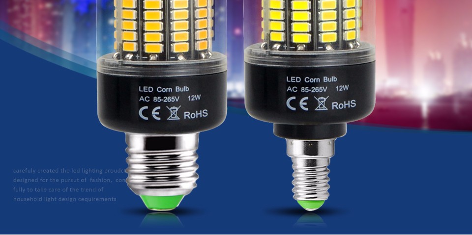 No strobe 12W E27 E14 85 265V 110V 220V LED bulb SMD 5736 LED Corn light lamp lamparas Ampoule Aluminum cooling