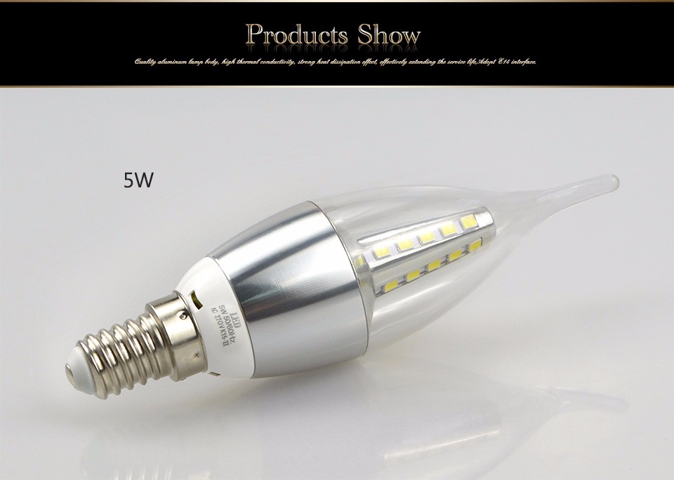220V E14 5W 7W LED Candle Bulb light LED lamp Aluminum Cooling 2835 SMD 480 700LM Spot light For Crystal Chandelier lighting