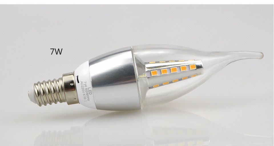 220V E14 5W 7W LED Candle Bulb light LED lamp Aluminum Cooling 2835 SMD 480 700LM Spot light For Crystal Chandelier lighting