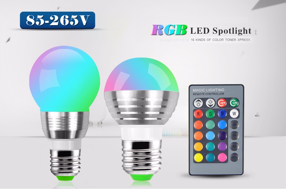 RGB LED light 85 265V 220V 110V E27 Aluminum LED Bulb Smart Dimmable RGB LED lamp Decoration Night light With IR Remote Control
