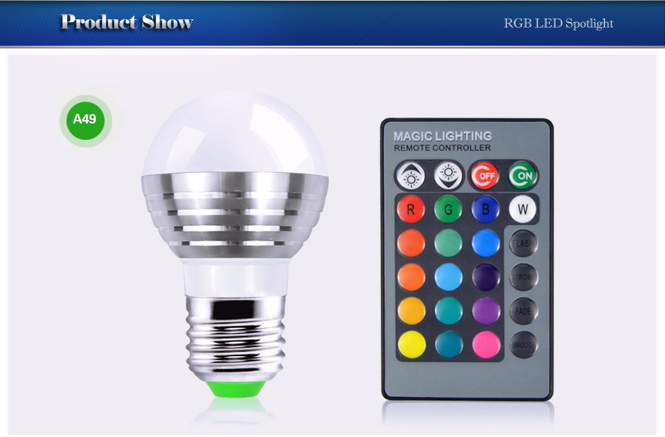 RGB LED light 85 265V 220V 110V E27 Aluminum LED Bulb Smart Dimmable RGB LED lamp Decoration Night light With IR Remote Control