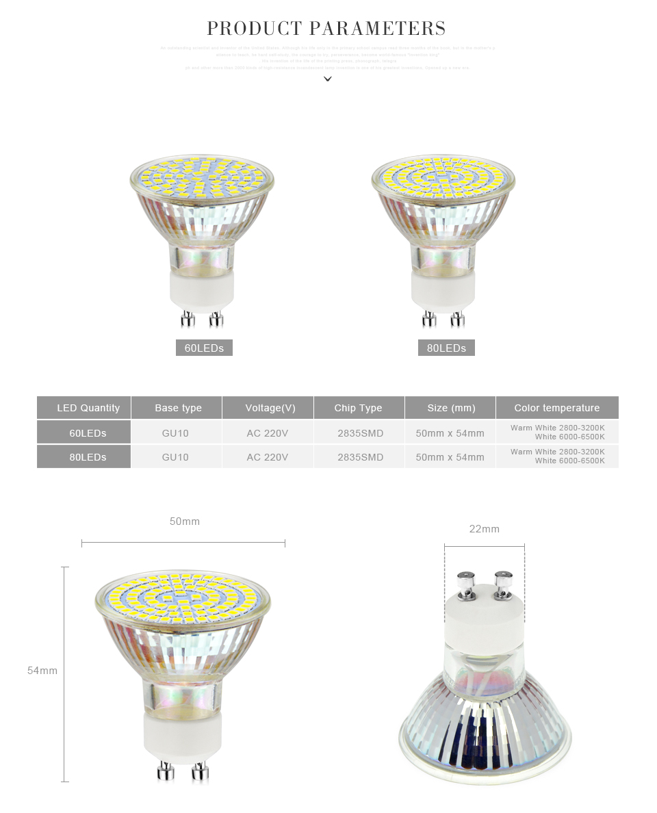 10Pcs LED Bulb AC220V GU10 LED Lamp 60LEDS 80LEDS LED Spotlight SMD2835 7W 9W Bombillas Spot light Lampada for living room