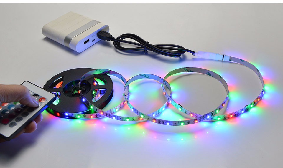 DC 5V 50cm 1m 2m LED Light USB2.0 cable RGB USB LED Strip light lamp remote control 3528 SMD USB power adapter not Waterproof