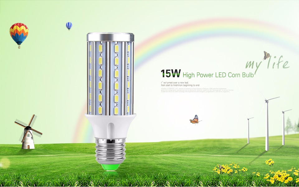 No Flicker Full Watt 15W E27 E14 85 265V 220V 110V 5730 SMD Aluminum Cooling High Power LED corn Bulb High Luminou light lamp