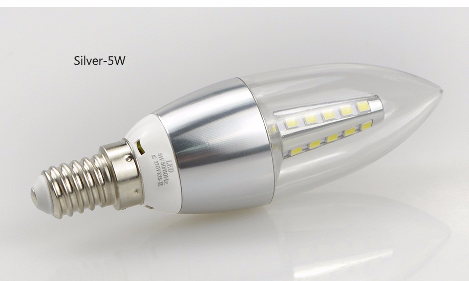 220V E14 LED Candle lamp 5W 7W LED bulb light Aluminum Body 2835 SMD Crystal Chandelier Spot light Bulb