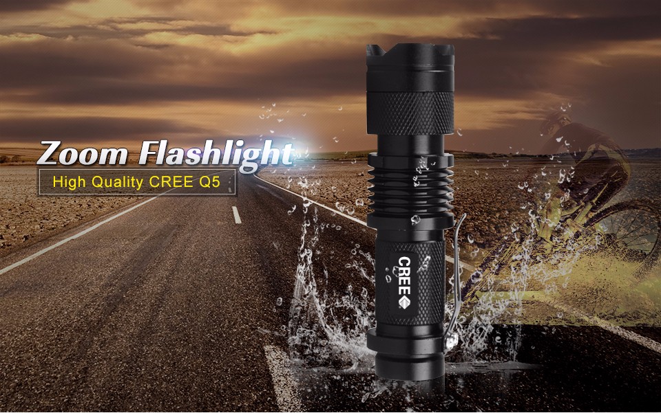 Portable 1000LM CREE Q5 LED Flashlight 3 Modes Zoomable Aluminum Waterproof Torch light For Camping Outdoor Emergency light