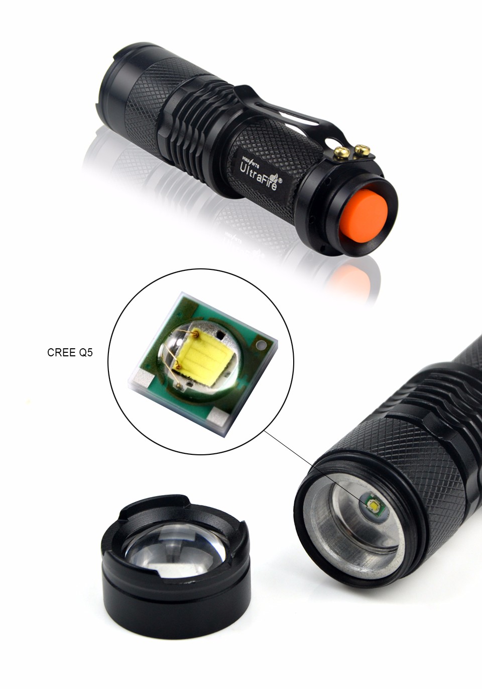 Portable Waterproof Aluminum CREE Q5 1000LM LED Flashlight 3 Modes Zoomable Torch lights Laser Flashlight For Outdoor lighting