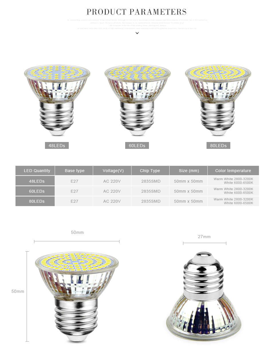 1Pcs AC 220V E27 48leds 60leds 80leds LED lamp Spot light Bulb 2835 SMD 5W 7W 9W Glass body spotlight for home light lighting