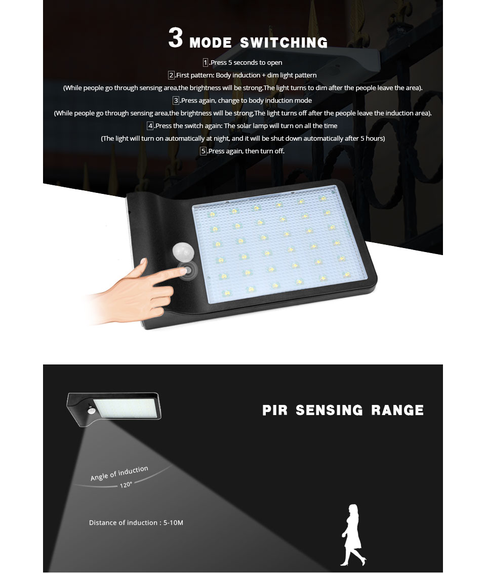Waterproof PIR Motion Sensor Solar LED night light 36 LED bulb Solar Power Outdoor Lighting Smart Control Lamp lighting