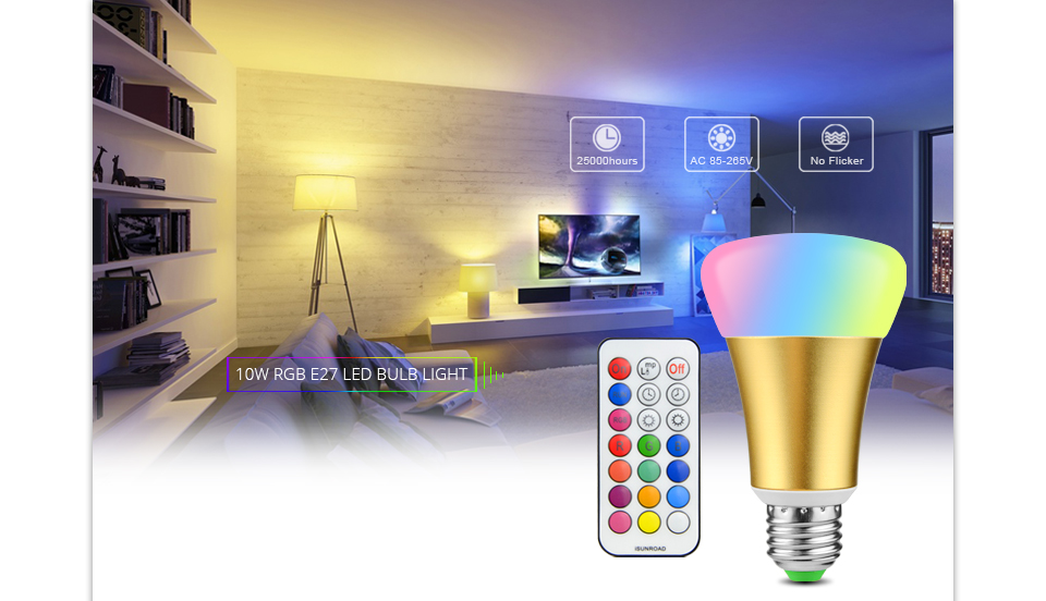 Indoor home lighting Golden aluminum body 10W E27 RGBW RGBWW LED light 110V 220V spotlight LED bulb remote control stage light