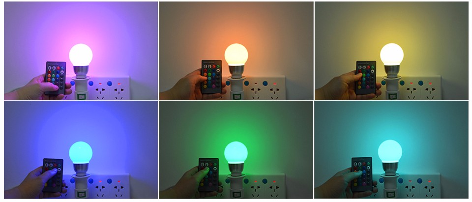1Pcs RGB LED Ball Bulb IR Remote 16 Colors Dimmable E27 85 265V 110V 220V LED Atmosphere Night light lamp For Home Decoration