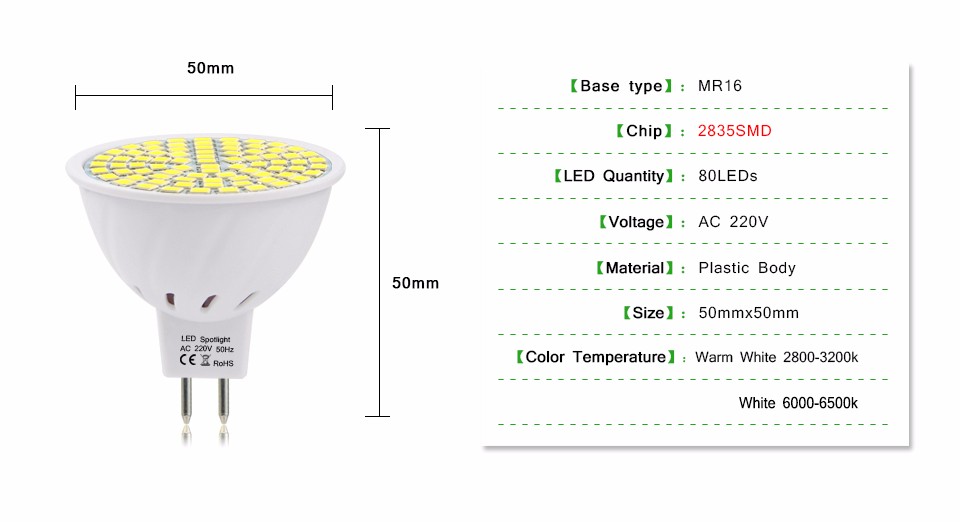 220V MR16 GU5.3 led lamp 2835 5730 SMD 27led 60led 80led LED Spotlight Bulb For Spot light Down light Replace CFL 4w 5w 9w 10w