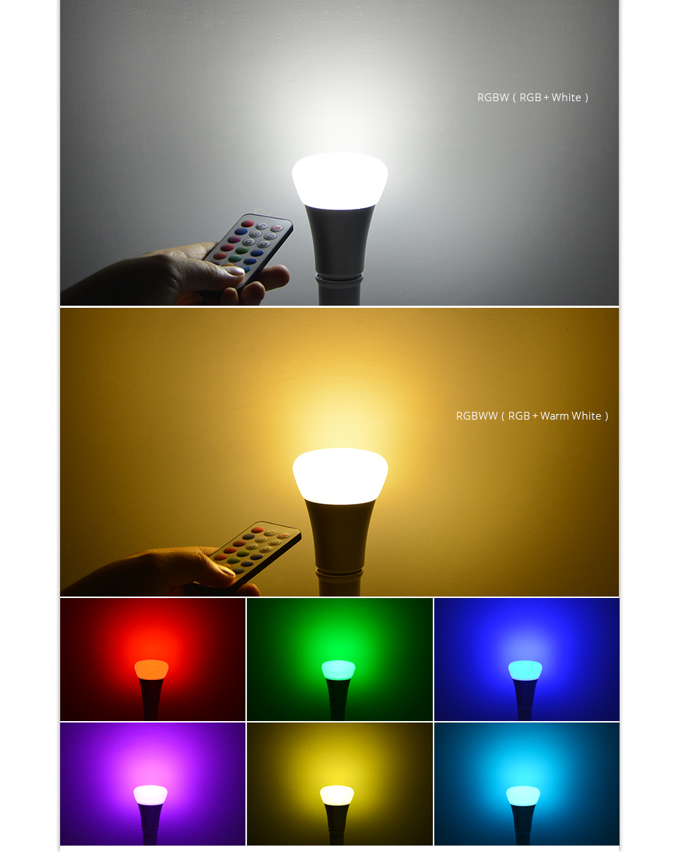 10W E27 RGBW RGBWW LED light 110V RGB LED lamp 220V LED bulb remote control home decor lamp night light Sliver aluminum body