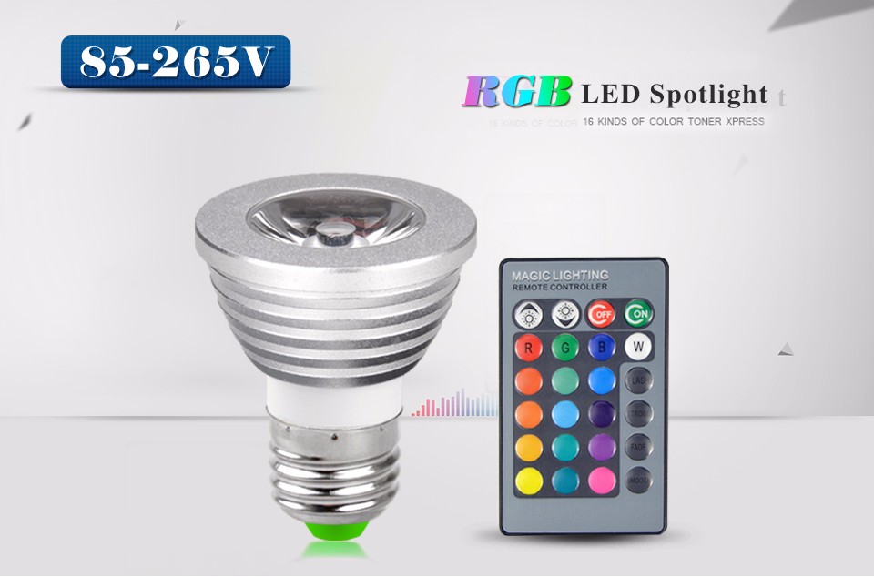 Dimmable E27 RGB LED Bulb 85V 265V 220V 110V LED lamp LED light 24Key RGB Remote Control Spot light Spotlight Night light