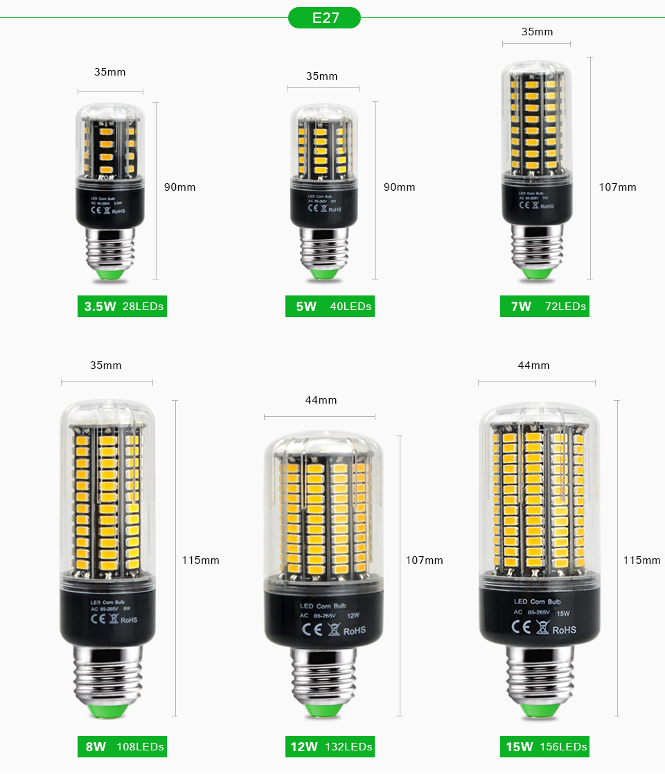 E27 E14 3W 5W 7W 8W 12W 15W LED Light bulb 220V 110V LED Corn Bulb LED lamp spot light SMD 5736 brighter than 5730 5733 SMD