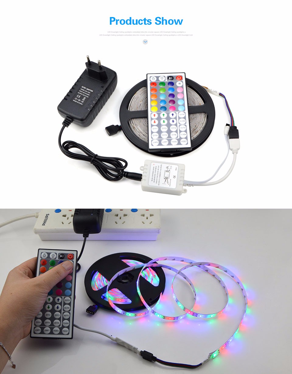 5M IP20 IP65 waterproof RGB LED Strip light DC 12V 2835 3528 SMD 3A Power supply Adapter remote control indoor home lighting