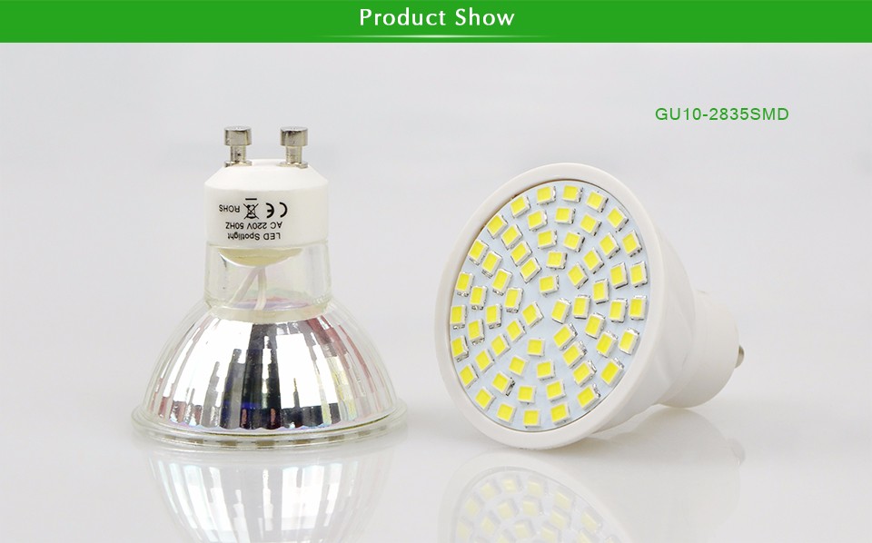 10Pcs AC220V GU10 60LEDs 2835 SMD 550 600LM LED Spotlight Bulb Engergy Class A Plastic Glass Body Light for home candle lamp