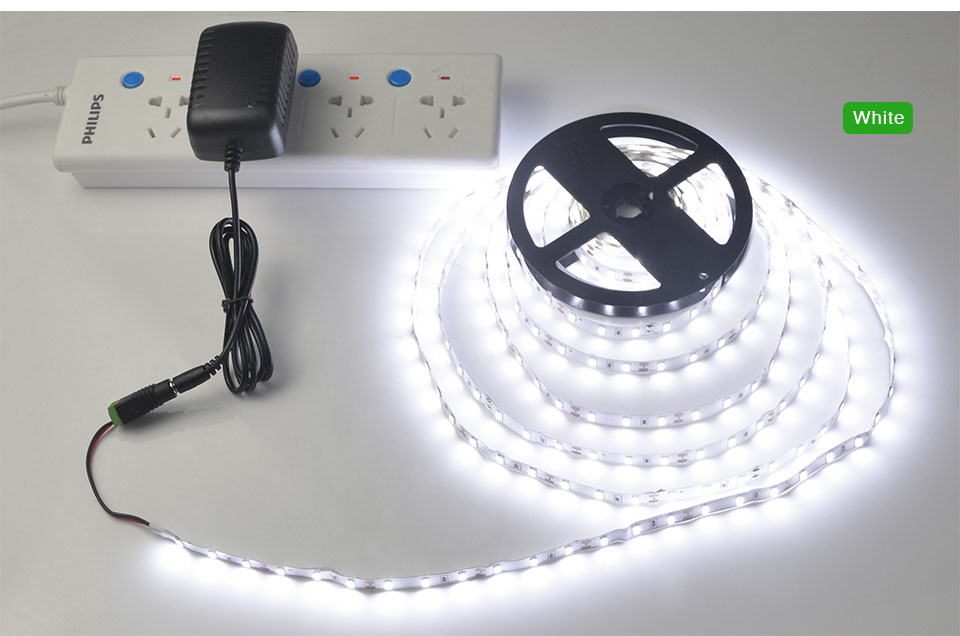 DC12V 5m 5630 SMD LED Strip light IP20 no waterproof Indoor Decorative lamp Flexible tape Lighting with 3A Power Supply adapter