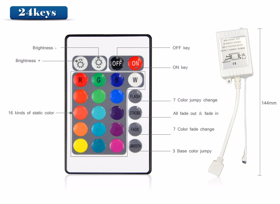 LED Strip light Accessoires DC12V 24 44 Keys IR RGB Control Dimmers;2.4G Wireless RF Touch Screen Remote RGB RGBW Controller