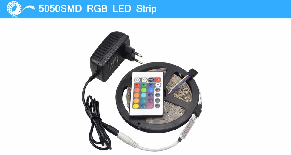 5M SMD 5050 RGB LED Strip light LED lamp Tape 24 44 Keys Remote Controller 3A Adapter US EU For Indoor Decorative lighting