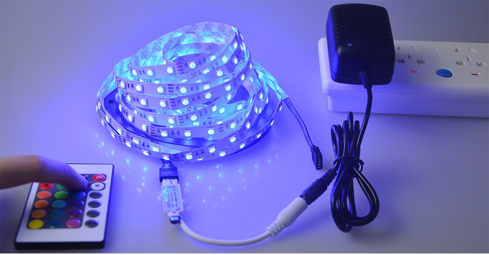 5M SMD 5050 RGB LED Strip light LED lamp Tape 24 44 Keys Remote Controller 3A Adapter US EU For Indoor Decorative lighting