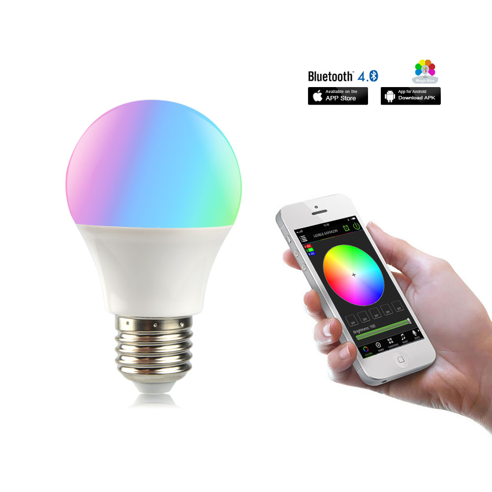 Dimmable Smart RGBW LED lamp 4.5W E27 AC 85V-265V Bluetooth 4.0 APP